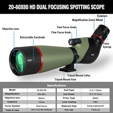 Gosky HD Spotting Scope 20-60X80 for Outdoor Enthusiasts
