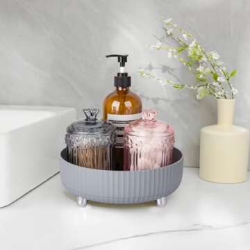 Anyoifax Makeup Perfume Organizer Tray 360 Degree Rotating Lazy Susan Skincare Lotion Organizer Spinning Cosmetics Storage for Dresser, Vanity, Bathroom Countertop, Small Grey