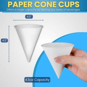 Smygoods Disposable White Paper Cone Cups (Pack of 200-4.5 oz) Eco-Friendly, Leak-Proof, Ideal for E...
