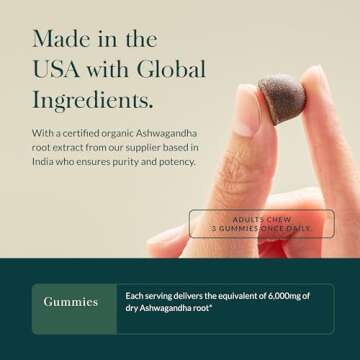 Gaia Herbs Organic Ashwagandha Gummies, Stress Support, Cinnamon, Ginger, Gluten Free, Vegan, 45 Count