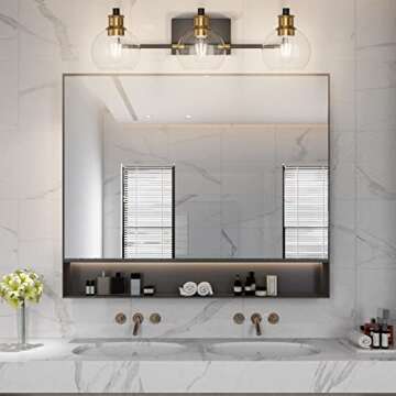 Tipace Black & Gold Vintage Bathroom Vanity Light Fixtures Over Mirror Glass Globe 3 Lights Industri...
