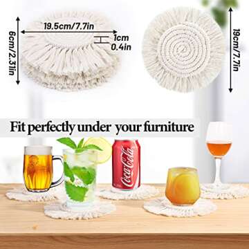 5 Pack Coasters for Drinks Absorbent, Macrame Handmade Cotton Coasters for Coffee Table, Boho Coaste...