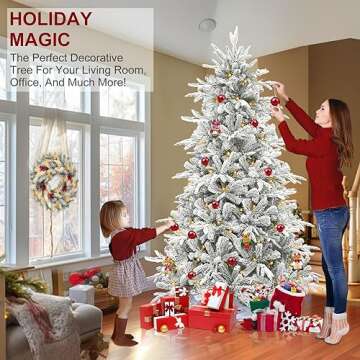 6.5 Ft Flocked Prelit Christmas Tree with 400 Lights, Snowy PE/PVC Tips, Metal Stand - Indoor/Outdoor Decor