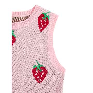 Floerns Cute Strawberry Sweater Vest Top for Women and Girls
