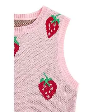 Floerns Cute Strawberry Sweater Vest Top for Women and Girls