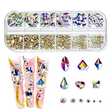 735 Pieces Nail Rhinestones for Nails AB Crystals Stones for Nails Crystals 3D Nail Diamonds Art Dec...