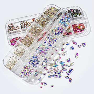 735 Pieces Nail Rhinestones for Nails AB Crystals Stones for Nails Crystals 3D Nail Diamonds Art Decoration Crafts DIY (Rainbow AB)