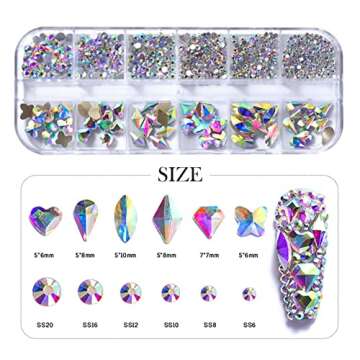 735 Pieces Nail Rhinestones for Nails AB Crystals Stones for Nails Crystals 3D Nail Diamonds Art Decoration Crafts DIY (Rainbow AB)