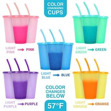 heincar Plastic Tumblers with Lids & Straws 16oz - 5 Pack Reusable Party Drinking Cup BPA free Cold Coffee Tumbler | Color Changing Cups for Kids & Adults