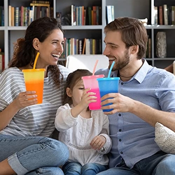 heincar Plastic Tumblers with Lids & Straws 16oz - 5 Pack Reusable Party Drinking Cup BPA free Cold Coffee Tumbler | Color Changing Cups for Kids & Adults