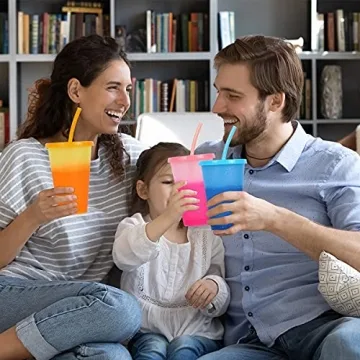 heincar Plastic Tumblers with Lids & Straws 16oz - 5 Pack Reusable Party Drinking Cup BPA free Cold Coffee Tumbler | Color Changing Cups for Kids & Adults