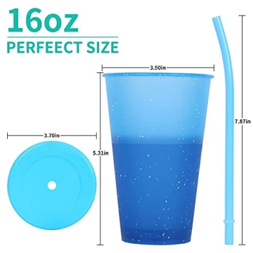 heincar Plastic Tumblers with Lids & Straws 16oz - 5 Pack Reusable Party Drinking Cup BPA free Cold Coffee Tumbler | Color Changing Cups for Kids & Adults
