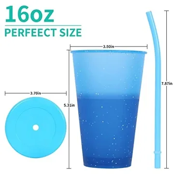 heincar Plastic Tumblers with Lids & Straws 16oz - 5 Pack Reusable Party Drinking Cup BPA free Cold Coffee Tumbler | Color Changing Cups for Kids & Adults