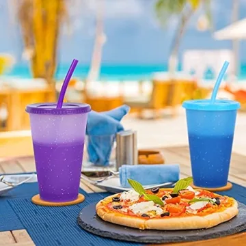 heincar Plastic Tumblers with Lids & Straws 16oz - 5 Pack Reusable Party Drinking Cup BPA free Cold Coffee Tumbler | Color Changing Cups for Kids & Adults