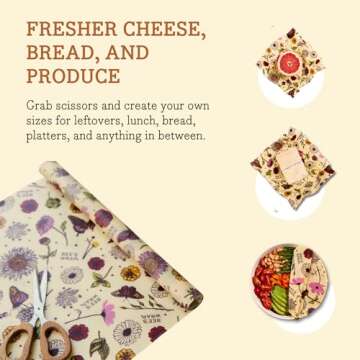Bee's Wrap Reusable Vegan Alternative to Beeswax Food Wraps, Made in the USA, Eco Friendly Food Wraps, Sustainable Organic Cotton Wraps, XXL Cut To Size Wax Paper Roll, Vegan