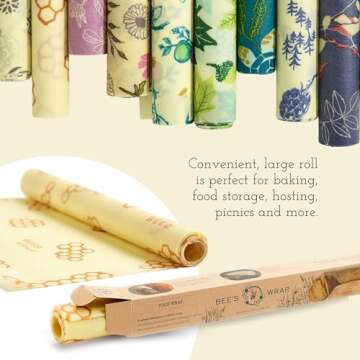 Bee's Wrap Reusable Vegan Alternative to Beeswax Food Wraps, Made in the USA, Eco Friendly Food Wraps, Sustainable Organic Cotton Wraps, XXL Cut To Size Wax Paper Roll, Vegan