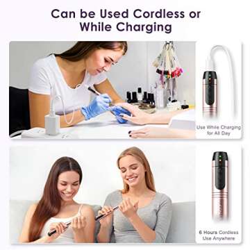 COSLUS Cordless Nail Drill Electric File: Professional for Acrylic Gel Dip Powder Nails Portable Nail Drill Machine Kit for Manicure Pedicure Nail Set with Everything Rechargeable Lightweight