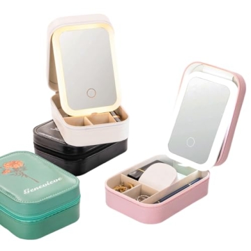 Custom Birth Flower Travel Makeup Bag with LED Mirror