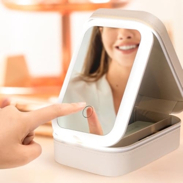 Custom Birth Flower Travel Makeup Bag with LED Mirror