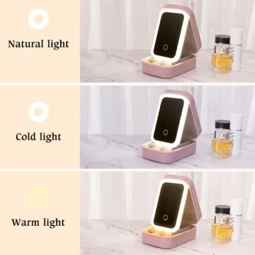 Custom Birth Flower Travel Makeup Bag with LED Mirror