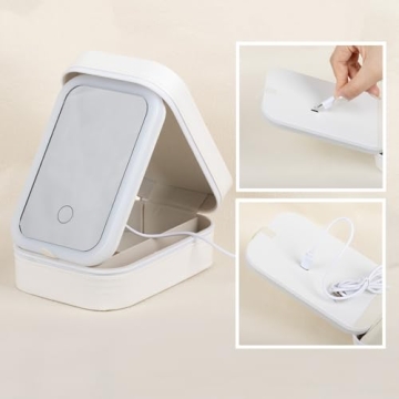 Custom Birth Flower Travel Makeup Bag with LED Mirror