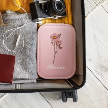 Custom Birth Flower Travel Makeup Bag with LED Mirror