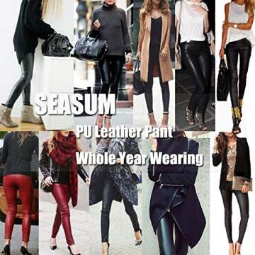 SEASUM Women's Faux Leather Leggings Pants PU Elastic Shaping Hip Push Up Black Sexy Stretchy High Waisted Tights XL