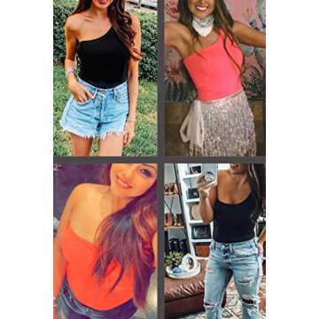 Nlife One Shoulder Bodysuit for Women Sleeveless Sexy Corset Tank Tops Basic Spandex Leotard