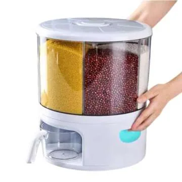 NOGUERA'S HOUSE Dry Food Dispenser for Kitchen Organizing,Grain storage, 360° Rotating Dispenser Cereal, Rice and other Grains for Pantry Organization, 6 Folding Compartments for More Storage