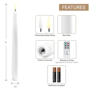 LampLust Flameless Taper Candles Set with Remote Control, 9 Inch
