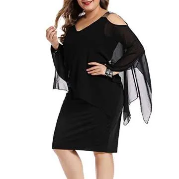 Urchics Womens Casual Chiffon Overlay Plus Size Cocktail Party Knee Length Dress