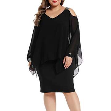 Urchics Womens Casual Chiffon Overlay Plus Size Cocktail Party Knee Length Dress