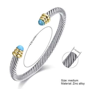 Twisted Cable Bracelet Designers Inspired Cuff Bracelets with Gemstones