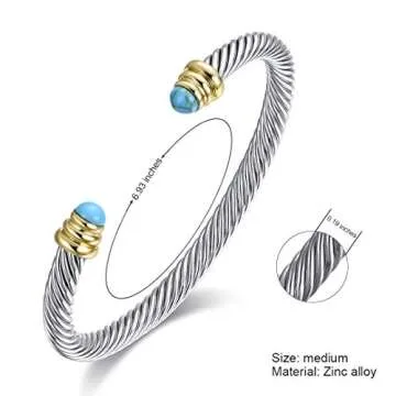 Twisted Cable Gemstone Cuff Bracelet for Elegant Style
