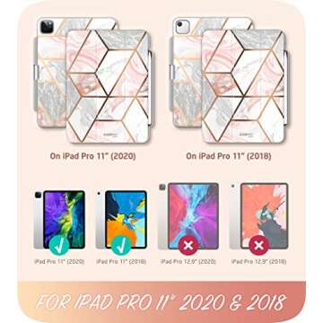 i-Blason Cosmo Case for New iPad Pro 11 Inch (2020/2018), [Supports Pencil 2 Wireless Charging] Full-Body Trifold Stand Protective Case Smart Cover with Auto Sleep/Wake & Pencil Holder (Marble)