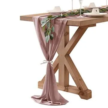 Socomi Dusty Rose Chiffon Table Runner Easter Spring Boho Rustic 10ft 29x120 Inches Wedding Runner Sheer Bridal Shower Decorations