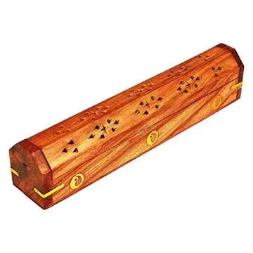 Wooden Incense Stick & Cone Burner Holder Coffin With Storage Compartment Organic Eco Friendly Ash Catcher Agarbatti Holder Rustic Style For Meditation Yoga Aromatherapy Home Fragrance Products