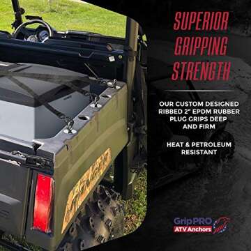 GripPRO ATV Anchors to fit Polaris Ranger & General Lock & Ride - ATV Tie Down Anchors Set of 6 - OEM Quality ATV Lock and Ride Accessories - Patented Design - Will NOT FIT RZR