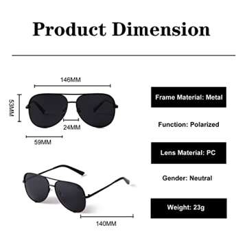 SORVINO Oversized Aviator Sunglasses for Women Men Polarized Dark Black Glasses Trendy