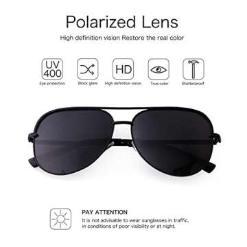 SORVINO Oversized Aviator Sunglasses for Women Men Polarized Dark Black Glasses Trendy