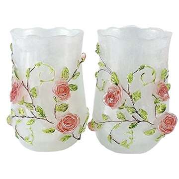 LUANT Resin 3D Roses 5PC Bathroom Accessories Set - Elegant Soap Dispenser, Toothbrush Holder, Tumbl...