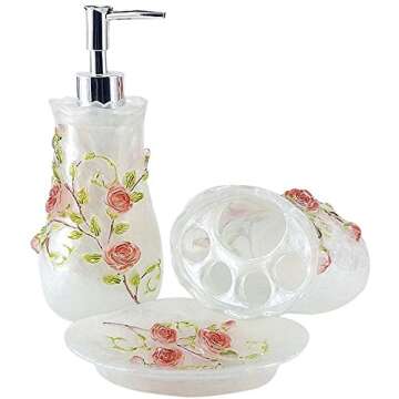 LUANT 5PC Bathroom Accessories Set with 3D Rose Design