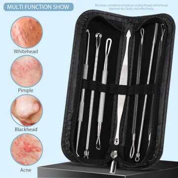 Teenitor 7 in 1 Pimple Popper Tool Kit Blackhead Remover Tools Blackhead Extractor, Pimple Extractor Pimple Popper Tool Zit Popper Tool Acne Tools Comedone Extractor Black Head Remover for Face