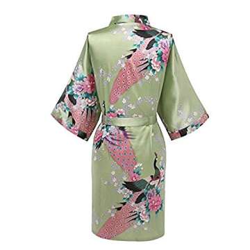 Women's Short Kimono Robes Bride and Bridesmaid Satin Floral Bathrobe Peacock Sleepwear Dressing Gow...