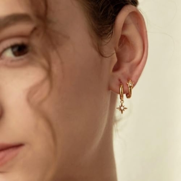 Trendy Robaice Gold Double Hoop Star Earrings for Women