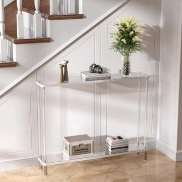 CRTERICX Acrylic Narrow Console Table for Entryway, 7.6" D x 39.4" W x 31.5" H, Cylindrical Legs, Sk...