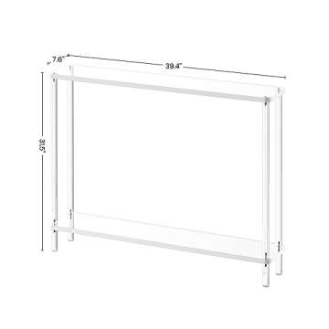 CRTERICX Acrylic Narrow Console Table for Entryway, 7.6" D x 39.4" W x 31.5" H, Cylindrical Legs, Skinny Entry Table for Sofa, Foyer, Hallway, Living Room, Modern, 2-Tier, Clear