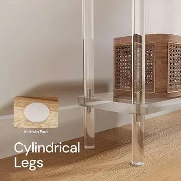 CRTERICX Acrylic Narrow Console Table for Entryway, 7.6" D x 39.4" W x 31.5" H, Cylindrical Legs, Skinny Entry Table for Sofa, Foyer, Hallway, Living Room, Modern, 2-Tier, Clear