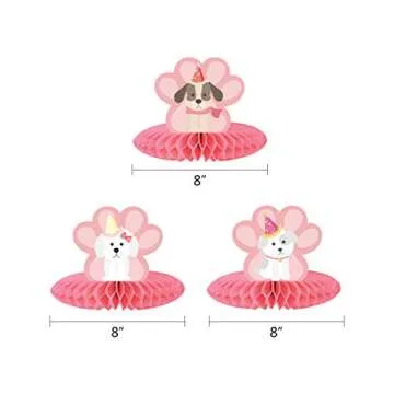 Dog Birthday Decorations,Dog Paw Prints Party Supplies for Girls Pink Lets Pawty Puppy Paw Themed Balloon , Banners, Cake Toppers &cupcake toppers,Hanging Swirls,paper honeycomb centerpiece