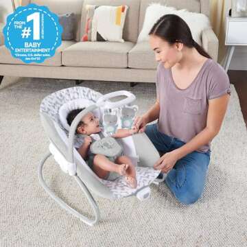 Ingenuity 2-in-1 SimpleComfort Lightweight Compact 6-Speed Multi-Direction Baby Swing & Rocker, Vibrations & Nature Sounds, 0-9 Months 6-20 lbs (Raylan)